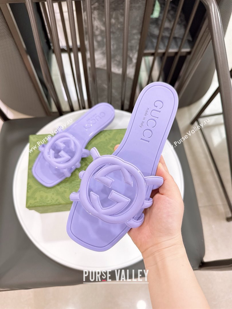 Gucci Interlocking G Flat Slides Sandal in Shiny TPU Purple 2025 780307 (GDX-250711136)