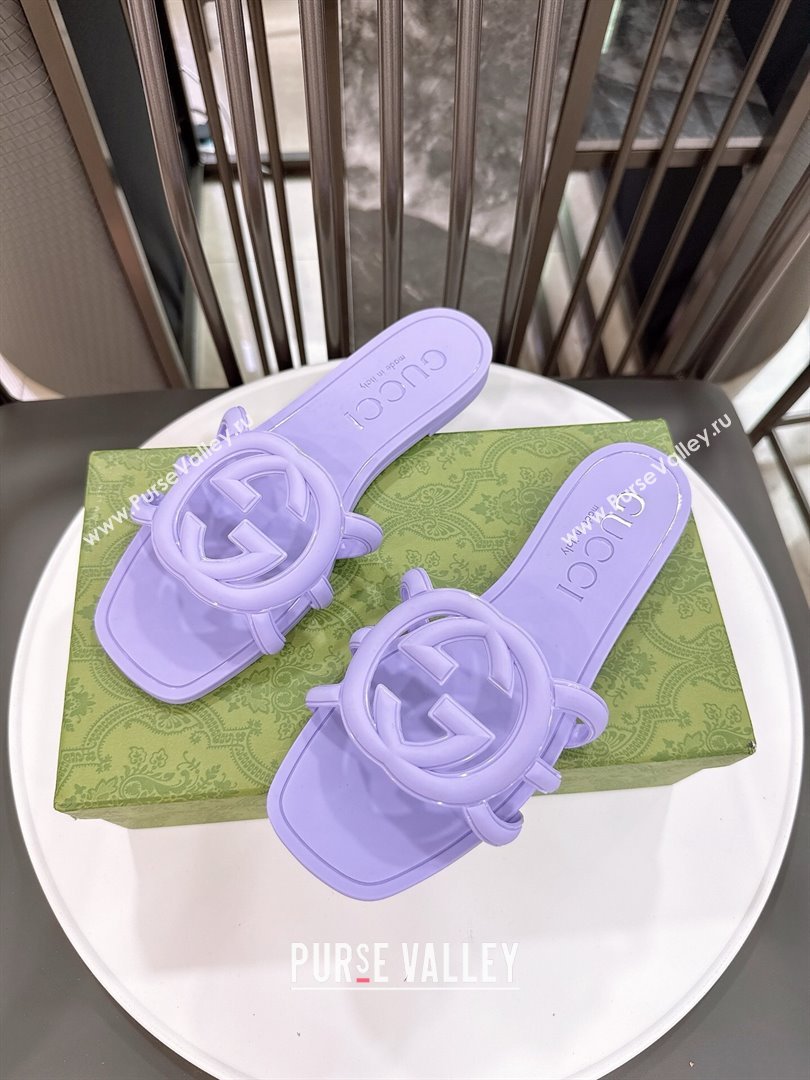 Gucci Interlocking G Flat Slides Sandal in Shiny TPU Purple 2025 780307 (GDX-250711136)