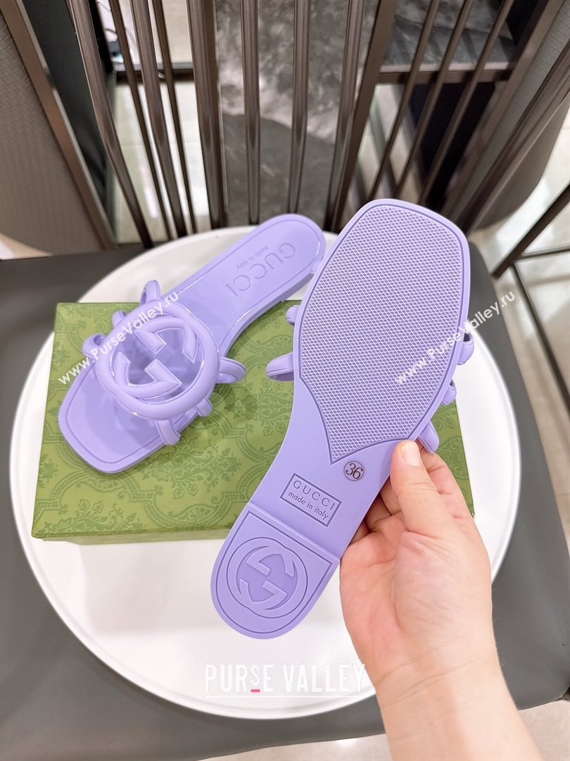 Gucci Interlocking G Flat Slides Sandal in Shiny TPU Purple 2025 780307 (GDX-250711136)