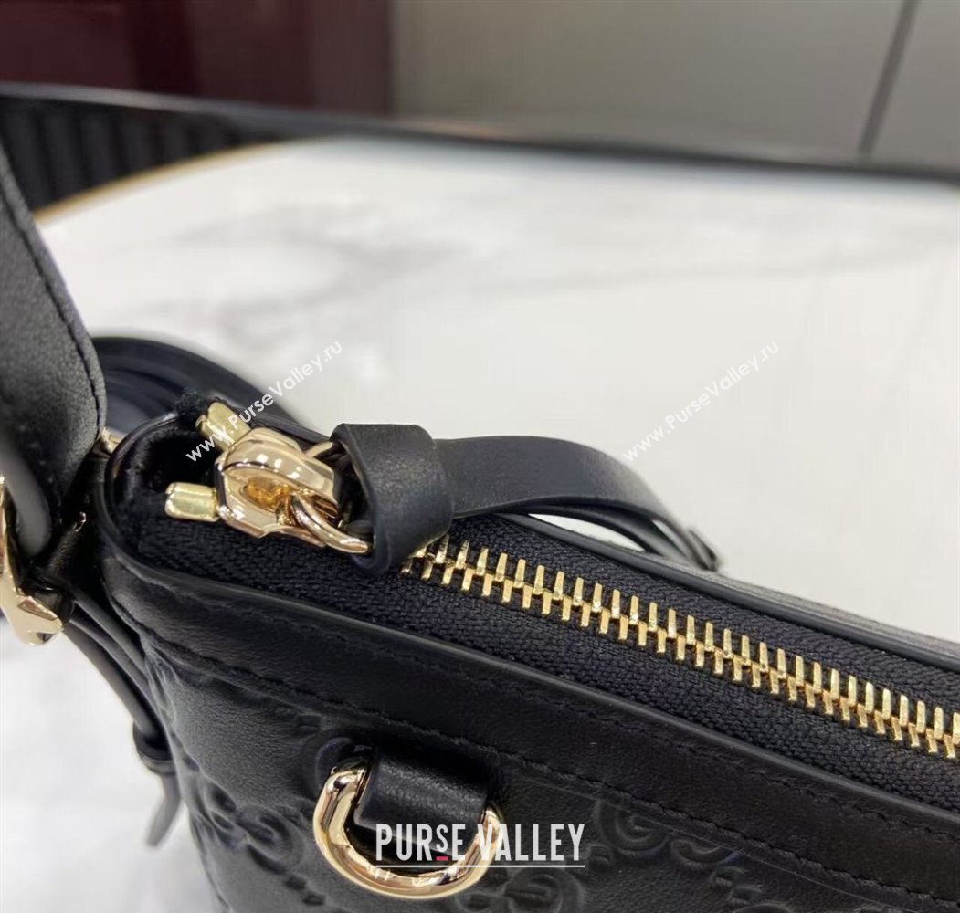Gucci GG Emblem Leather Small Shoulder Bag Black 2025 847450 (XLU-250807065)