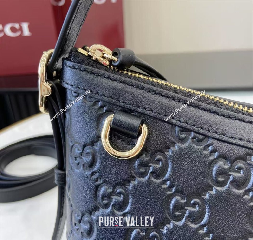 Gucci GG Emblem Leather Small Shoulder Bag Black 2025 847450 (XLU-250807065)