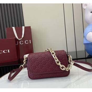 Gucci GG Emblem Leather Small Shoulder Bag with Chain Ancora Red 2025 847448 (XLU-250807066)