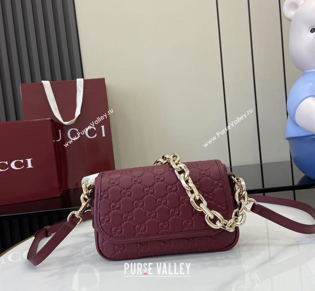 Gucci GG Emblem Leather Small Shoulder Bag with Chain Ancora Red 2025 847448 (XLU-250807066)