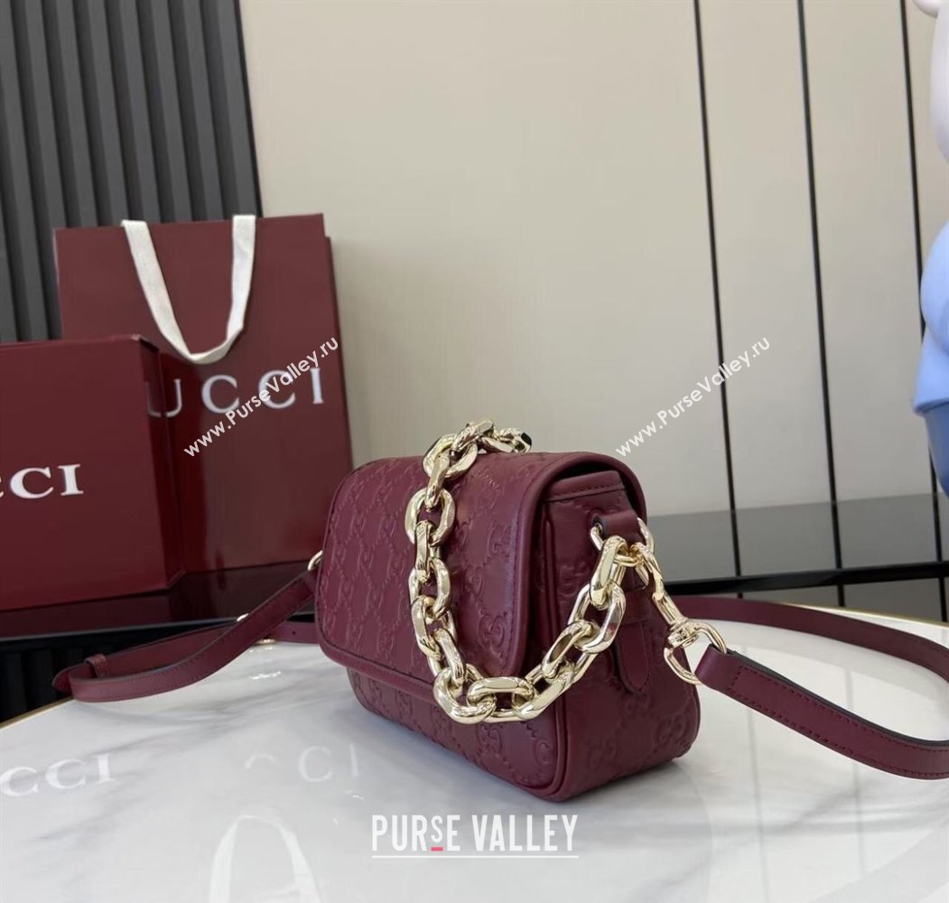 Gucci GG Emblem Leather Small Shoulder Bag with Chain Ancora Red 2025 847448 (XLU-250807066)