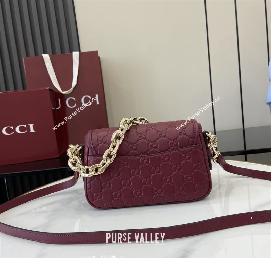 Gucci GG Emblem Leather Small Shoulder Bag with Chain Ancora Red 2025 847448 (XLU-250807066)