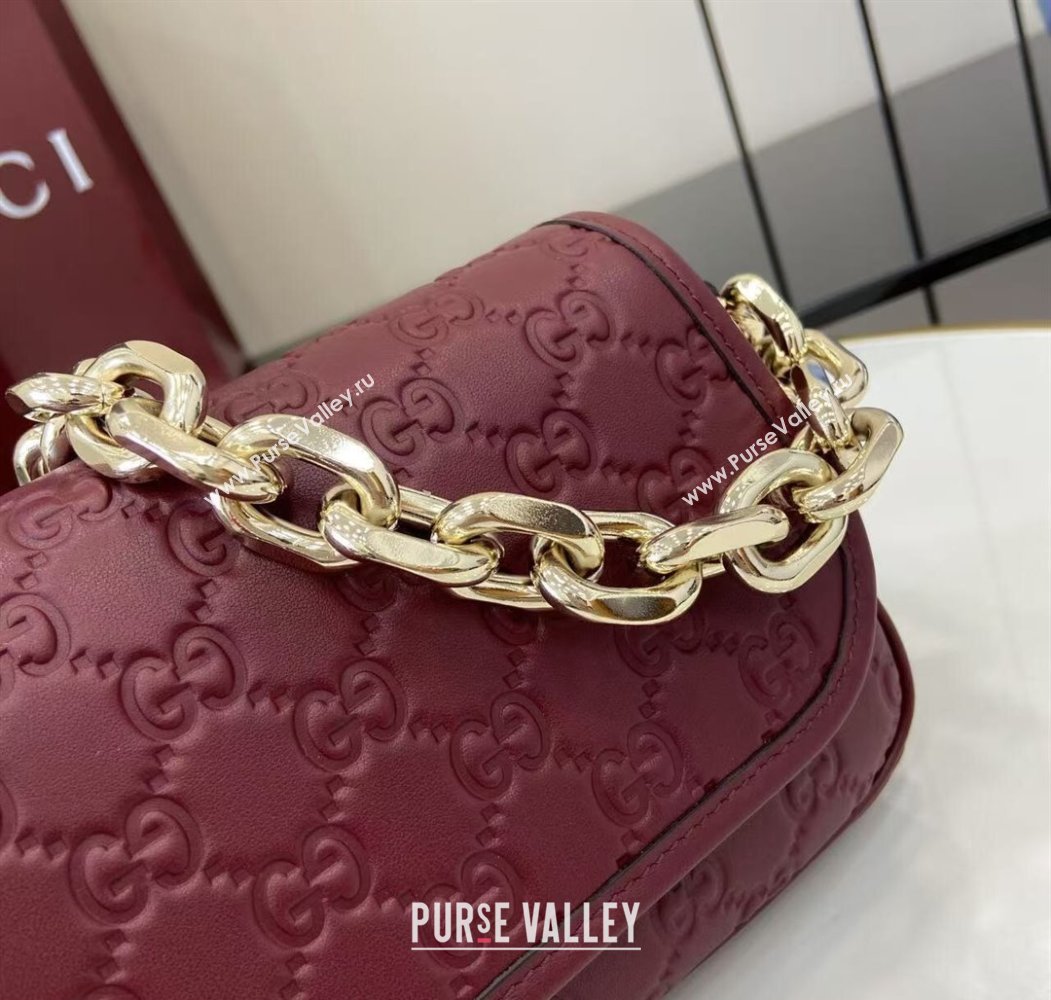 Gucci GG Emblem Leather Small Shoulder Bag with Chain Ancora Red 2025 847448 (XLU-250807066)