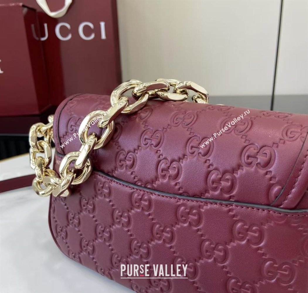 Gucci GG Emblem Leather Small Shoulder Bag with Chain Ancora Red 2025 847448 (XLU-250807066)