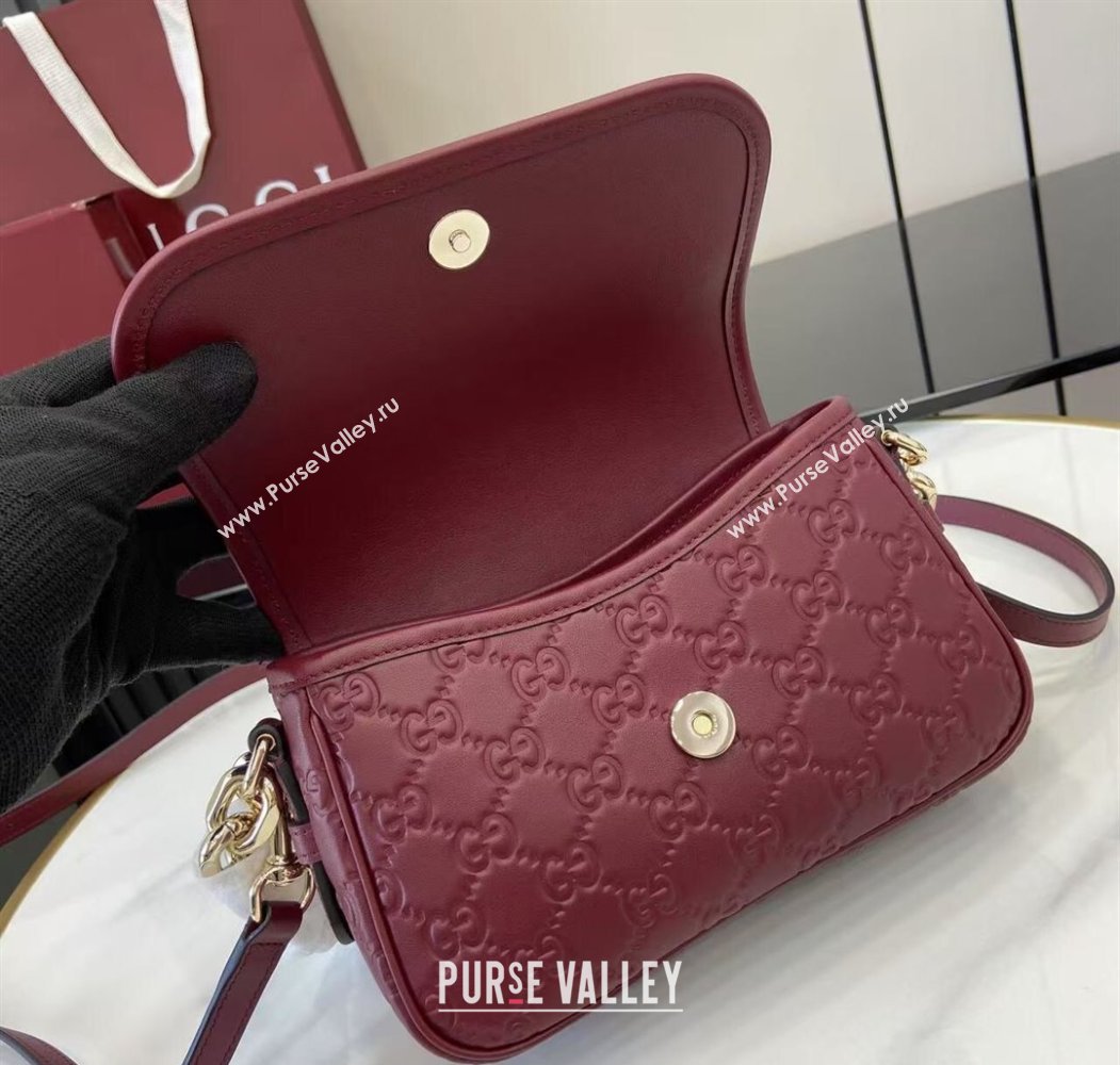 Gucci GG Emblem Leather Small Shoulder Bag with Chain Ancora Red 2025 847448 (XLU-250807066)