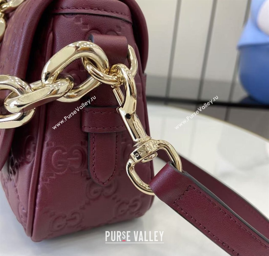 Gucci GG Emblem Leather Small Shoulder Bag with Chain Ancora Red 2025 847448 (XLU-250807066)
