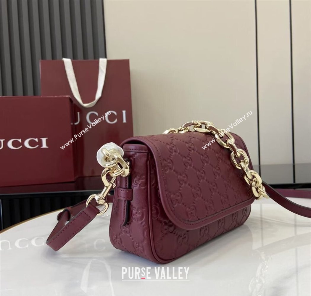 Gucci GG Emblem Leather Small Shoulder Bag with Chain Ancora Red 2025 847448 (XLU-250807066)