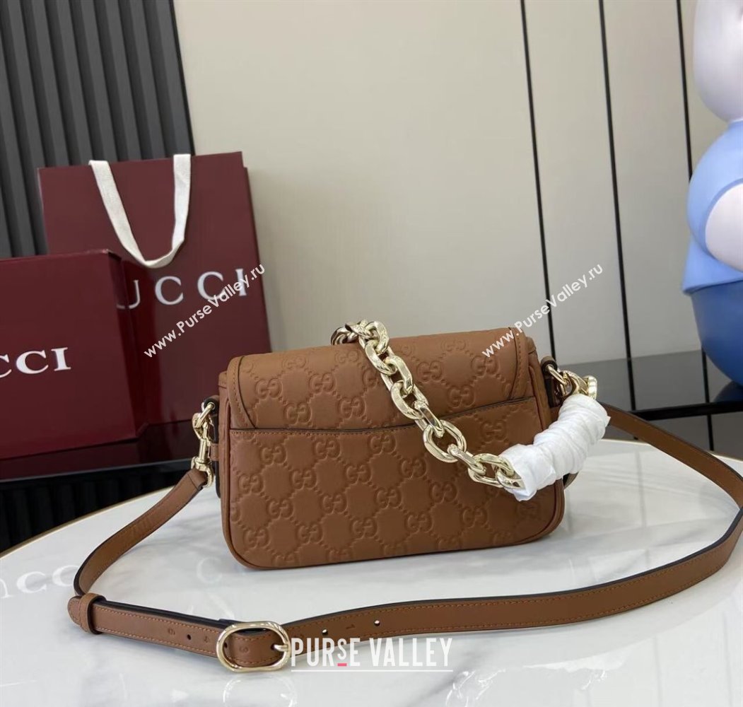 Gucci GG Emblem Leather Small Shoulder Bag with Chain Brown 2025 847448 (XLU-250807067)
