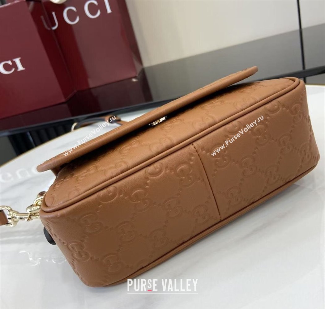 Gucci GG Emblem Leather Small Shoulder Bag with Chain Brown 2025 847448 (XLU-250807067)
