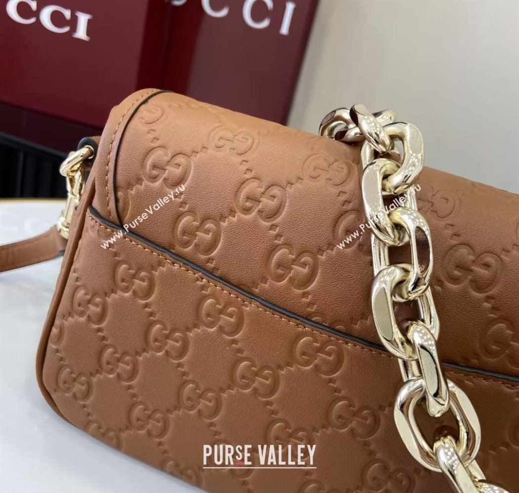 Gucci GG Emblem Leather Small Shoulder Bag with Chain Brown 2025 847448 (XLU-250807067)