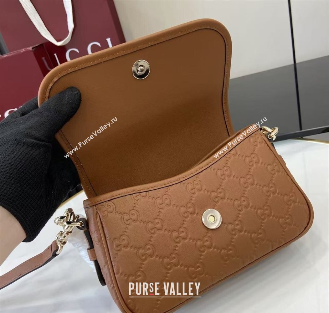 Gucci GG Emblem Leather Small Shoulder Bag with Chain Brown 2025 847448 (XLU-250807067)