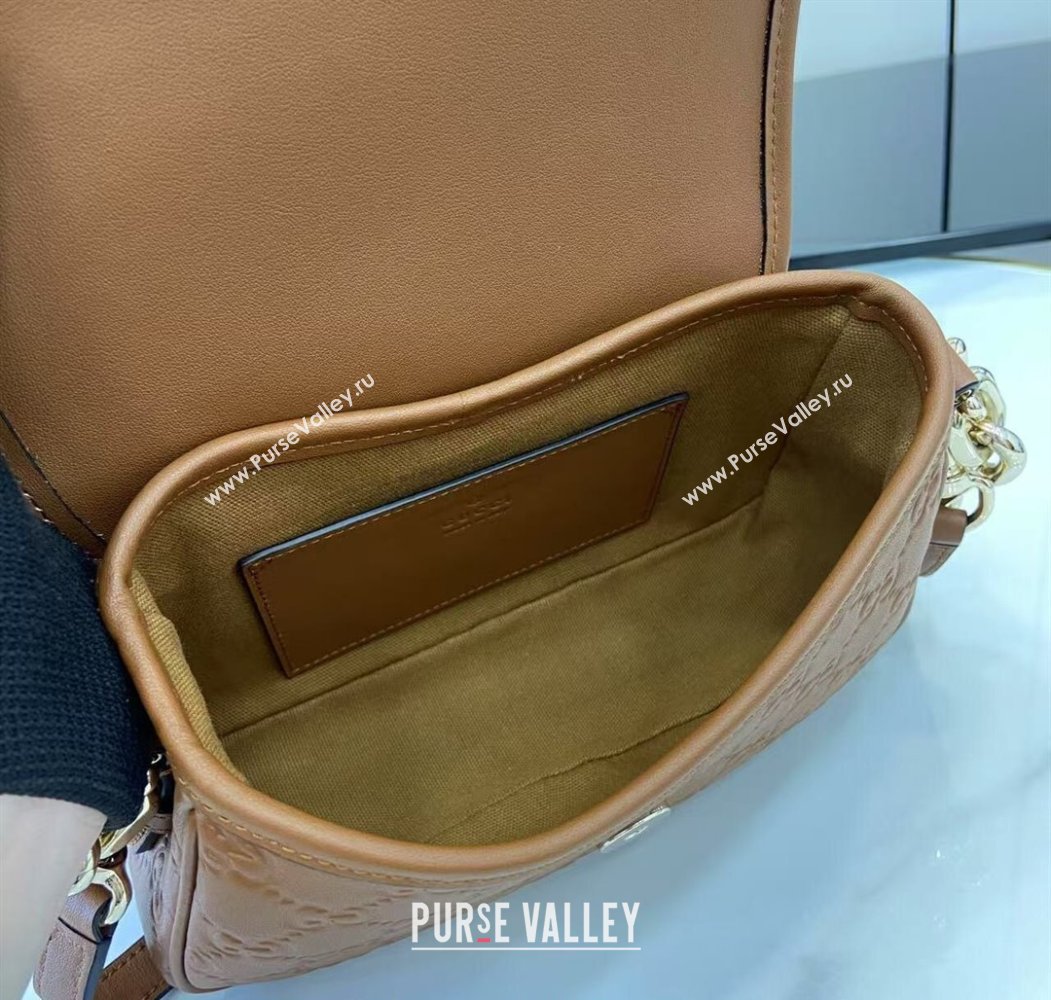 Gucci GG Emblem Leather Small Shoulder Bag with Chain Brown 2025 847448 (XLU-250807067)