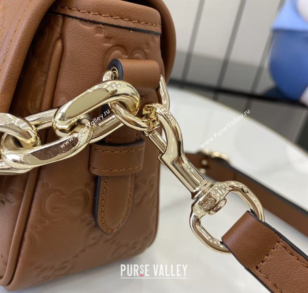 Gucci GG Emblem Leather Small Shoulder Bag with Chain Brown 2025 847448 (XLU-250807067)