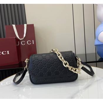 Gucci GG Emblem Leather Small Shoulder Bag with Chain Black 2025 847448 (XLU-250807068)
