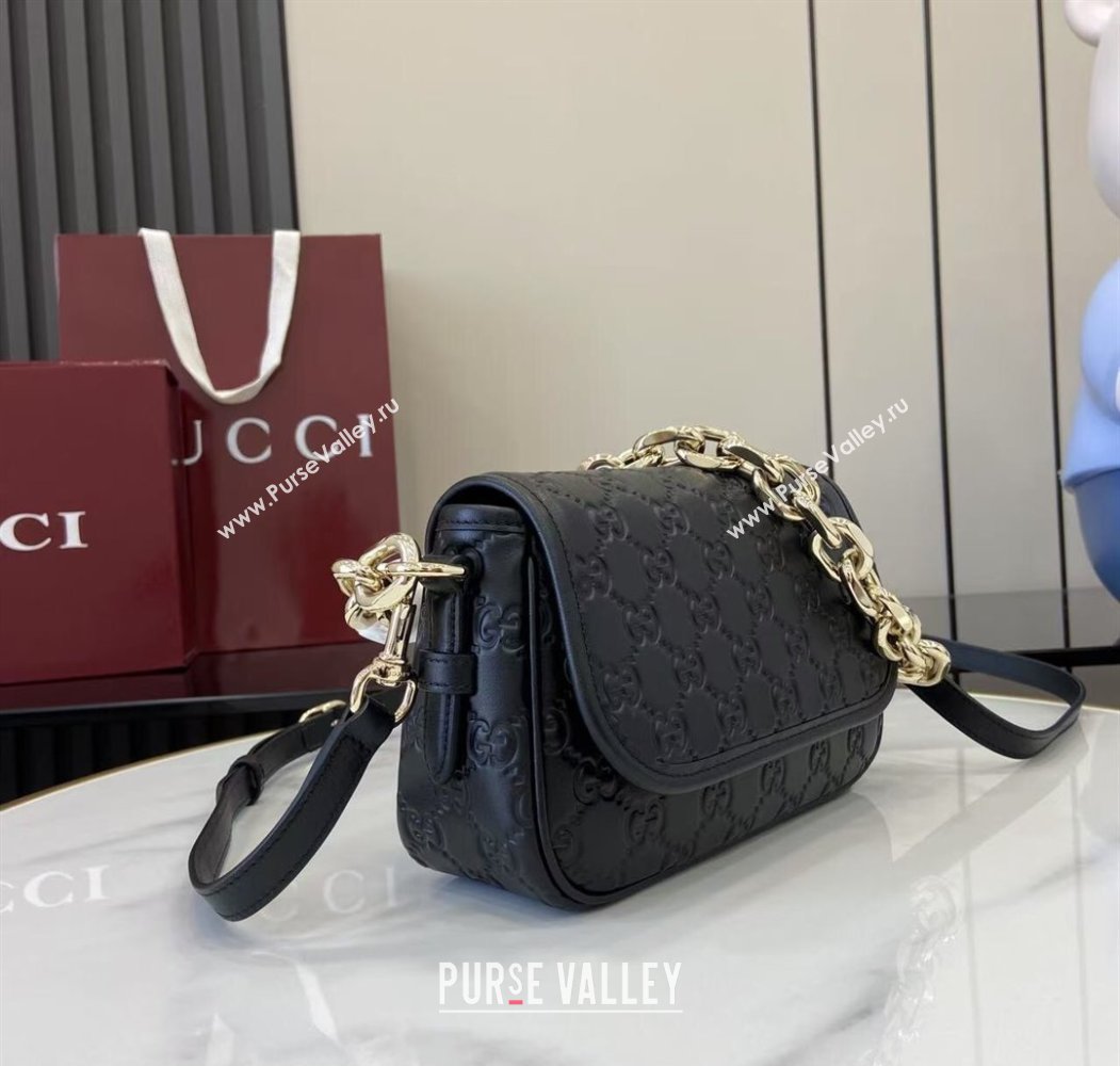 Gucci GG Emblem Leather Small Shoulder Bag with Chain Black 2025 847448 (XLU-250807068)