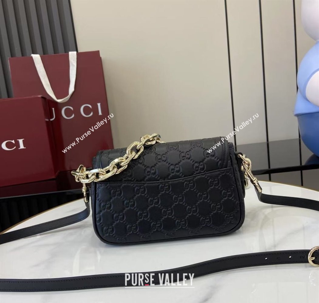 Gucci GG Emblem Leather Small Shoulder Bag with Chain Black 2025 847448 (XLU-250807068)