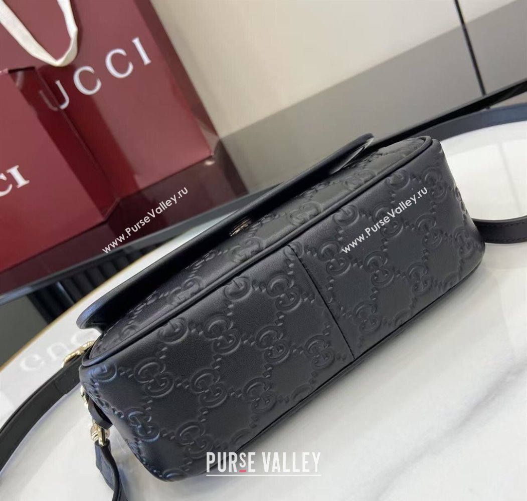 Gucci GG Emblem Leather Small Shoulder Bag with Chain Black 2025 847448 (XLU-250807068)