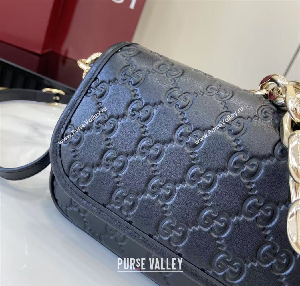 Gucci GG Emblem Leather Small Shoulder Bag with Chain Black 2025 847448 (XLU-250807068)