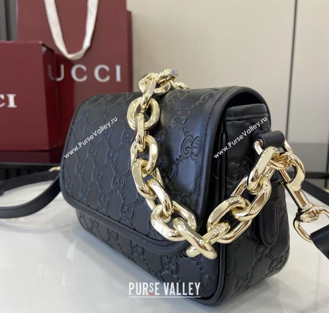 Gucci GG Emblem Leather Small Shoulder Bag with Chain Black 2025 847448 (XLU-250807068)
