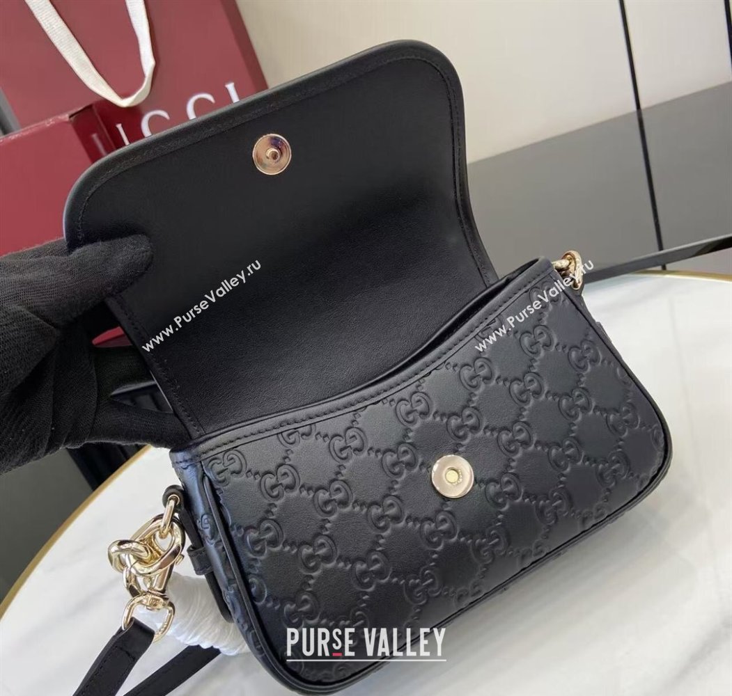 Gucci GG Emblem Leather Small Shoulder Bag with Chain Black 2025 847448 (XLU-250807068)