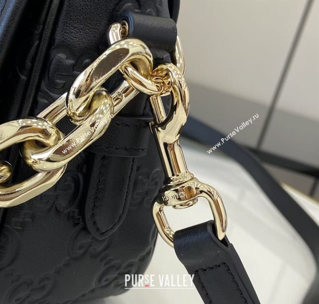 Gucci GG Emblem Leather Small Shoulder Bag with Chain Black 2025 847448 (XLU-250807068)