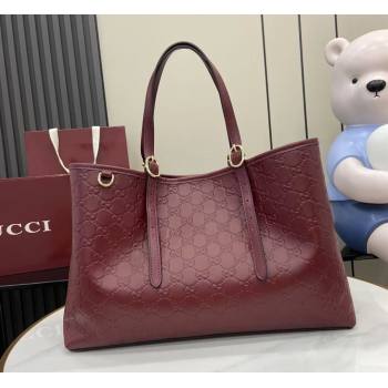 Gucci GG Leather Emblem Large Tote bag 815213 Ancora Red 2025 (XLU-250807069)