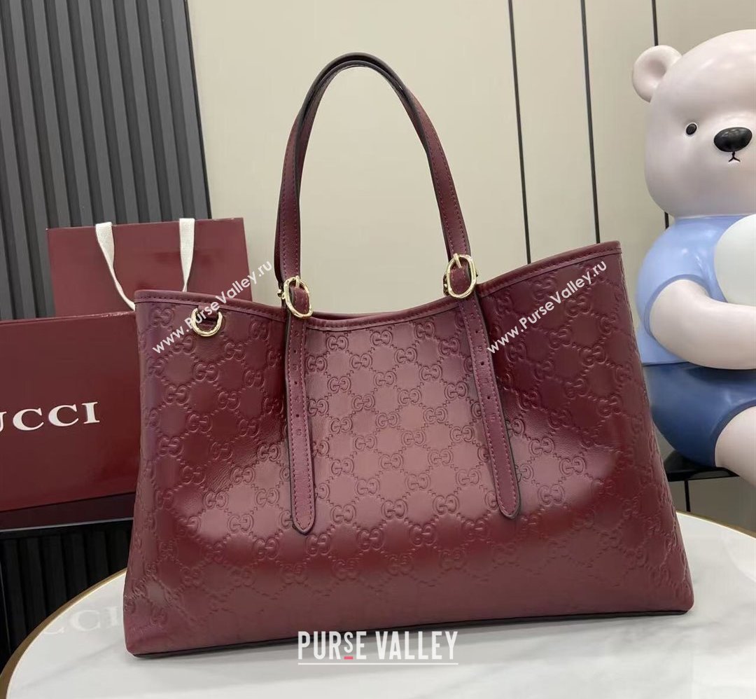 Gucci GG Leather Emblem Large Tote bag 815213 Ancora Red 2025 (XLU-250807069)