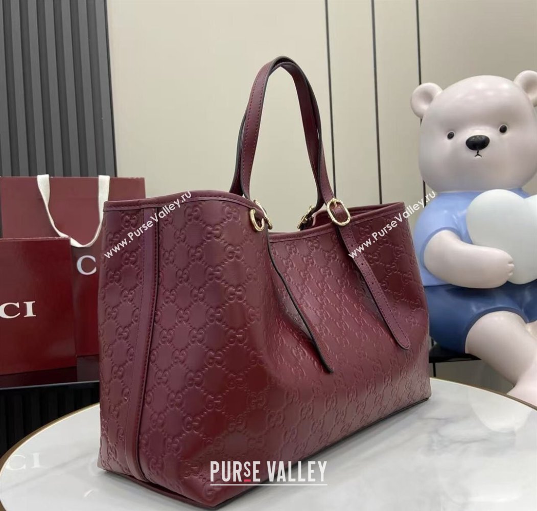 Gucci GG Leather Emblem Large Tote bag 815213 Ancora Red 2025 (XLU-250807069)