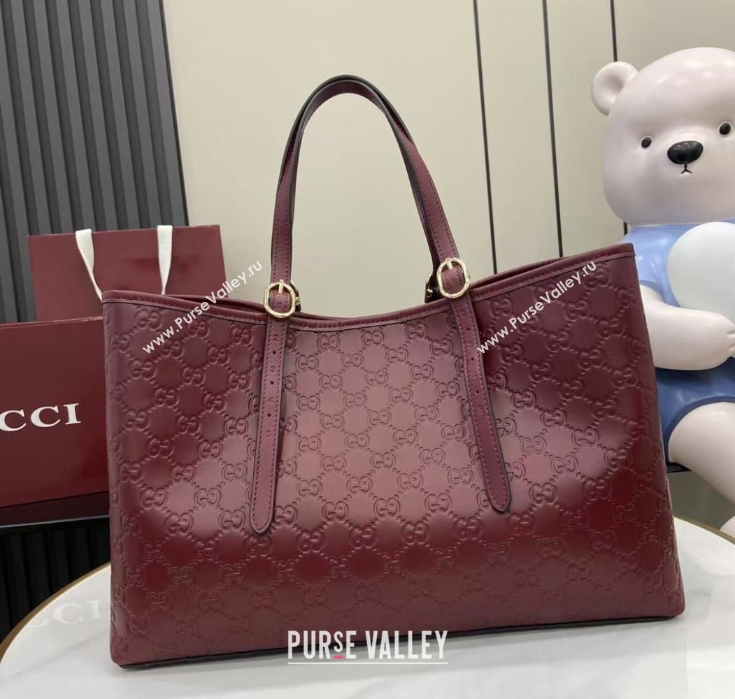 Gucci GG Leather Emblem Large Tote bag 815213 Ancora Red 2025 (XLU-250807069)