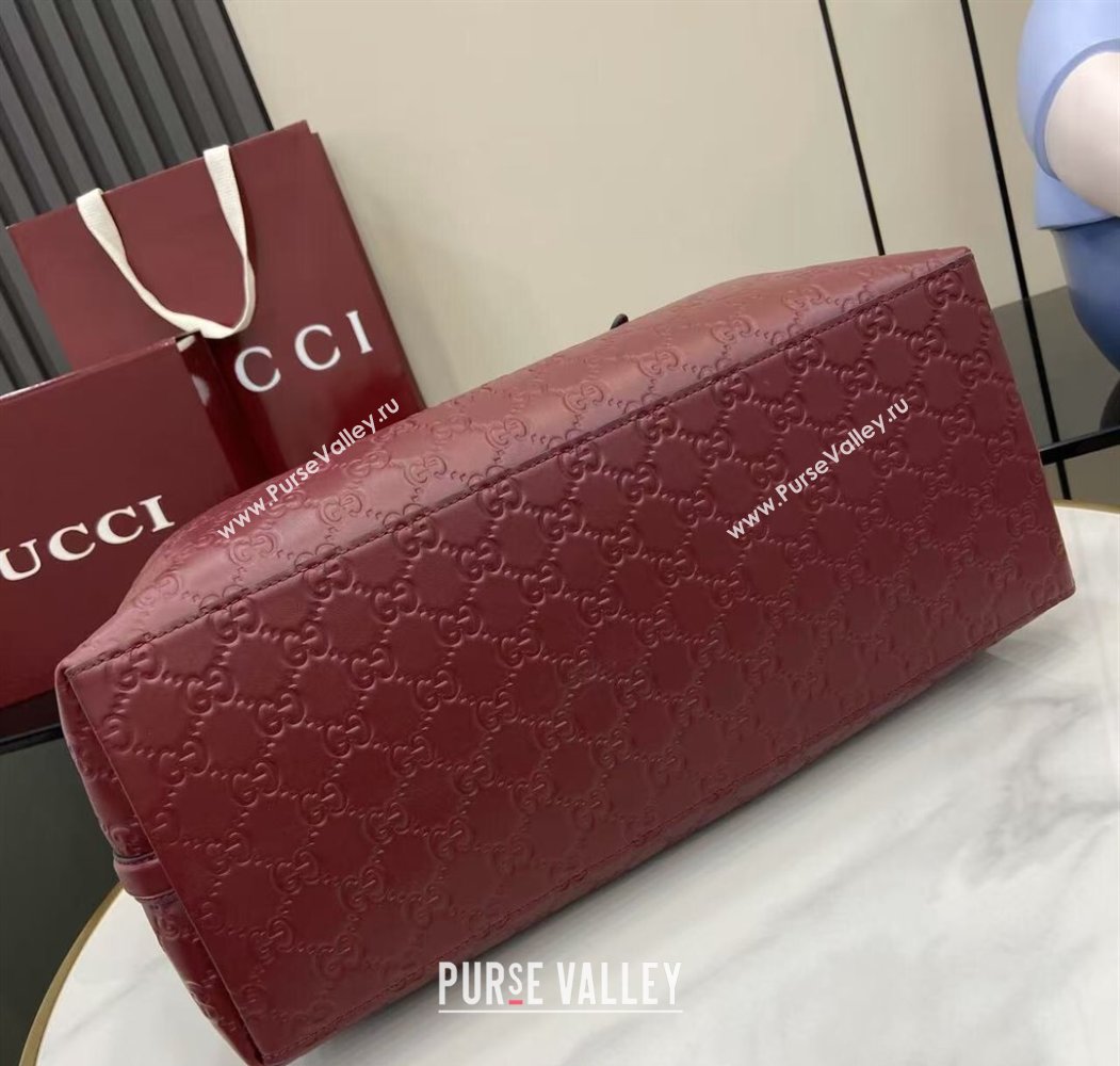 Gucci GG Leather Emblem Large Tote bag 815213 Ancora Red 2025 (XLU-250807069)