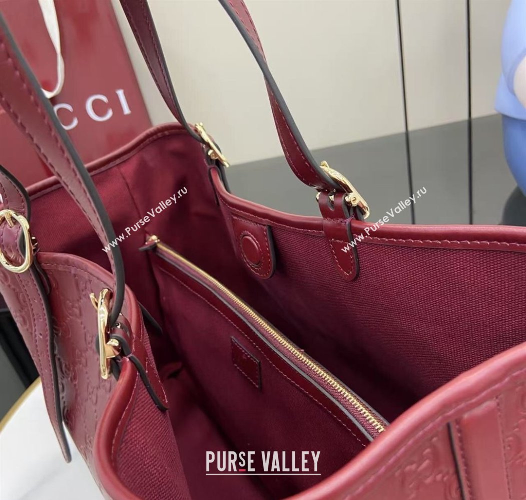 Gucci GG Leather Emblem Large Tote bag 815213 Ancora Red 2025 (XLU-250807069)