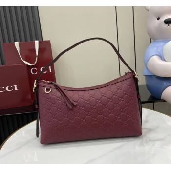 Gucci GG Emblem Leather Medium Shoulder Bag Ancora Red 2025 847449 (XLU-250807058)