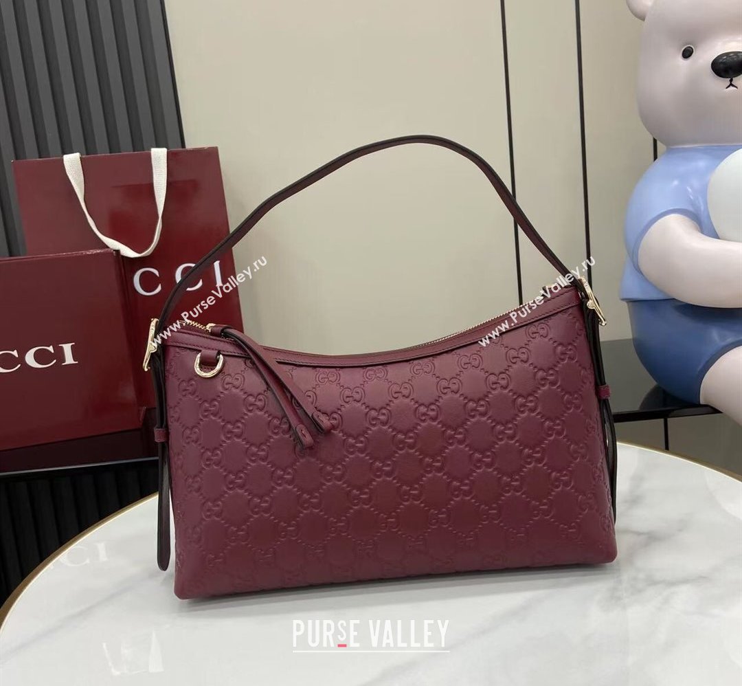Gucci GG Emblem Leather Medium Shoulder Bag Ancora Red 2025 847449 (XLU-250807058)