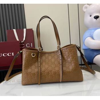 Gucci GG Leather Emblem Medium Tote Bag Brown 2025 815214 (XLU-250807070)