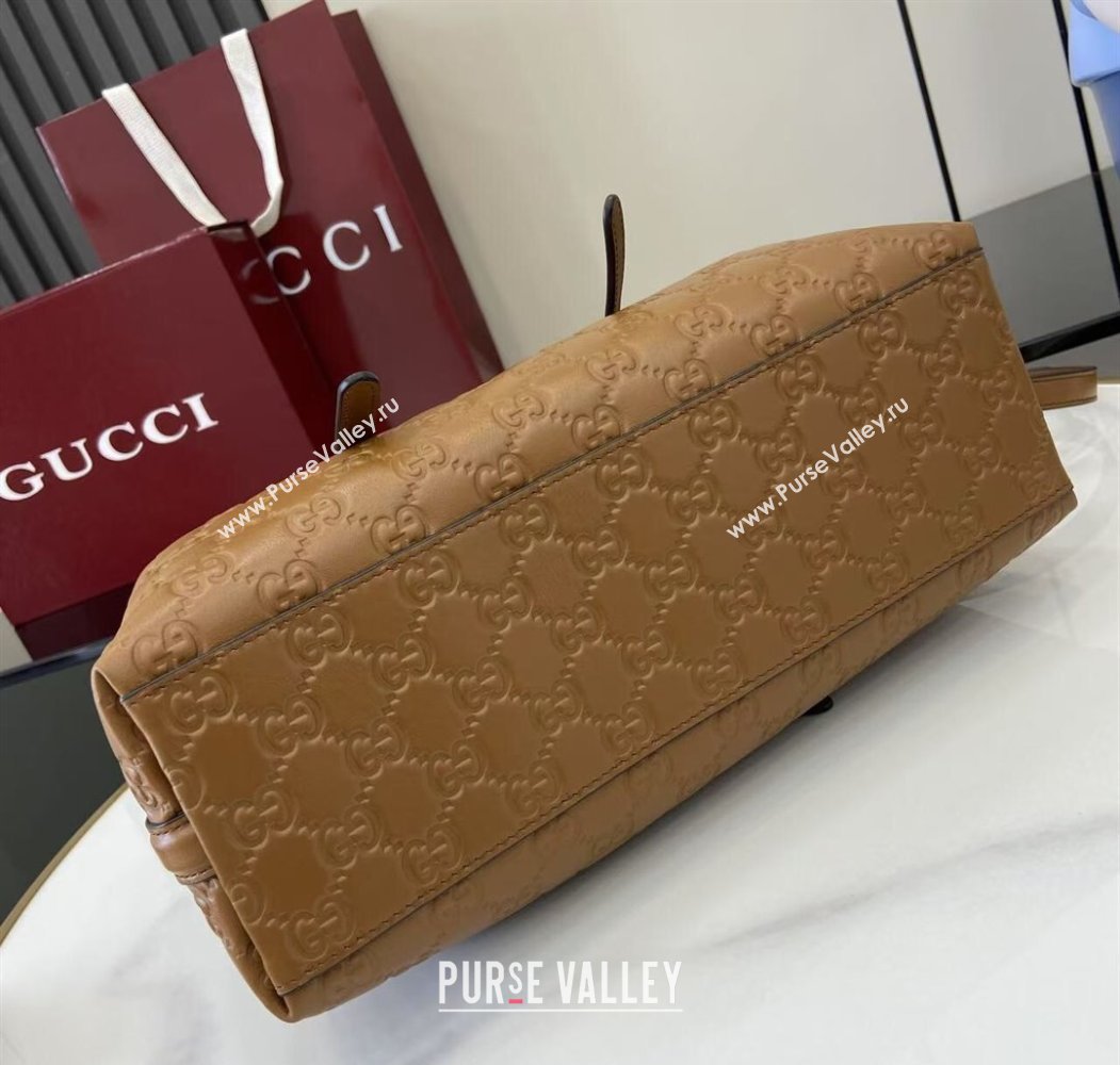 Gucci GG Leather Emblem Medium Tote Bag Brown 2025 815214 (XLU-250807070)