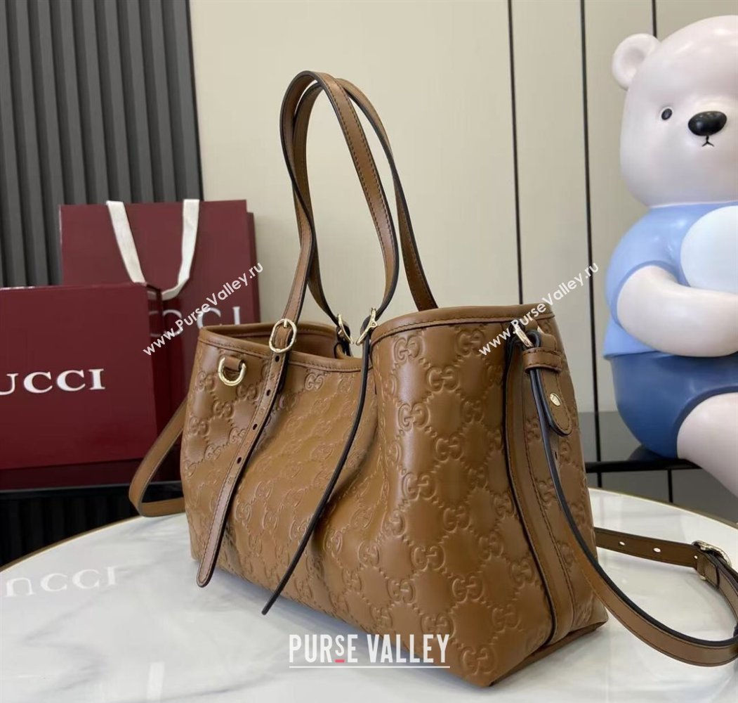 Gucci GG Leather Emblem Medium Tote Bag Brown 2025 815214 (XLU-250807070)