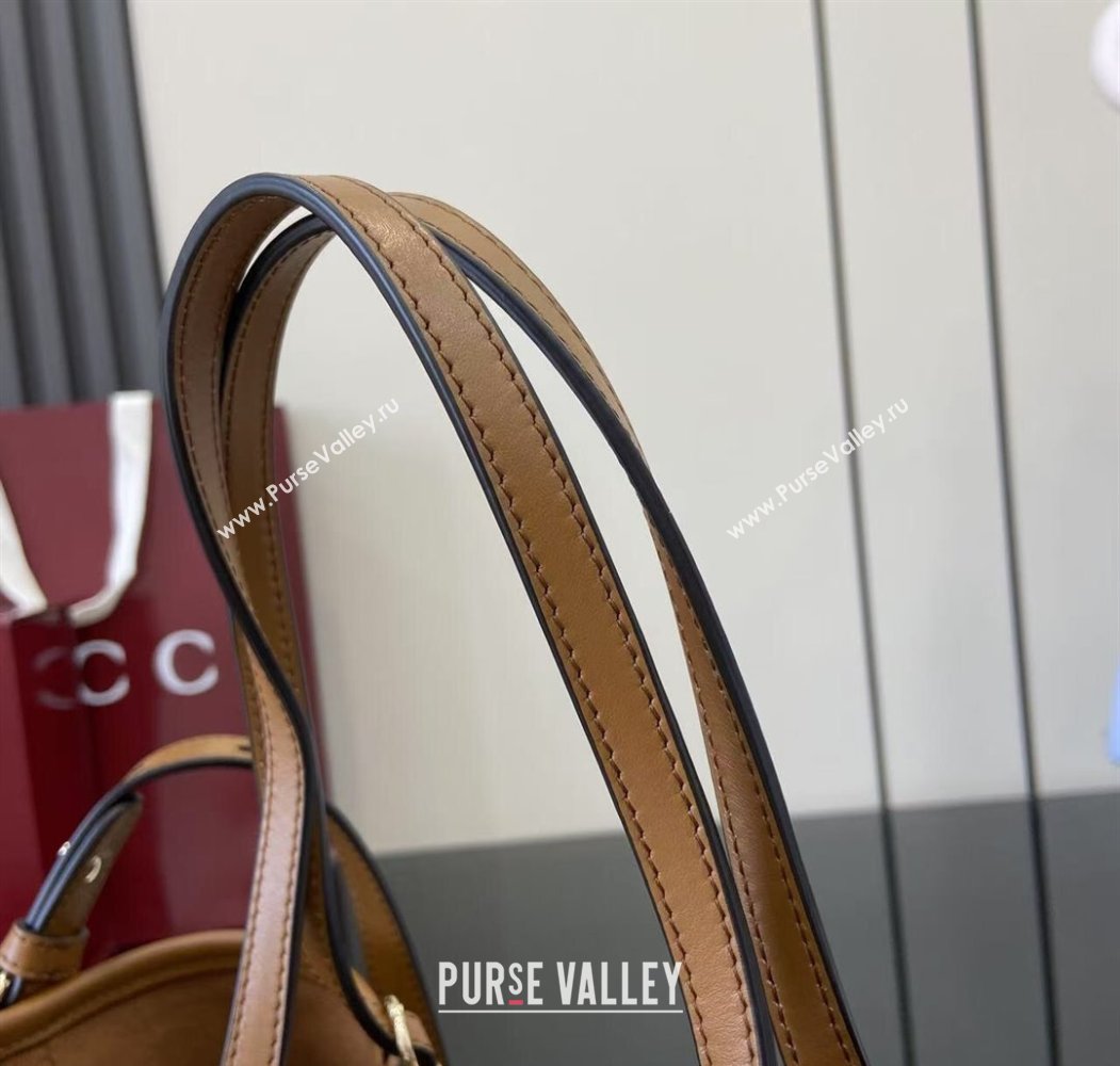 Gucci GG Leather Emblem Medium Tote Bag Brown 2025 815214 (XLU-250807070)