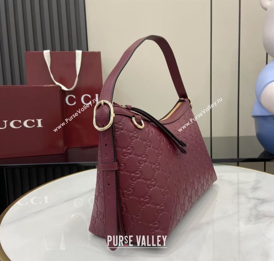 Gucci GG Emblem Leather Medium Shoulder Bag Ancora Red 2025 847449 (XLU-250807058)