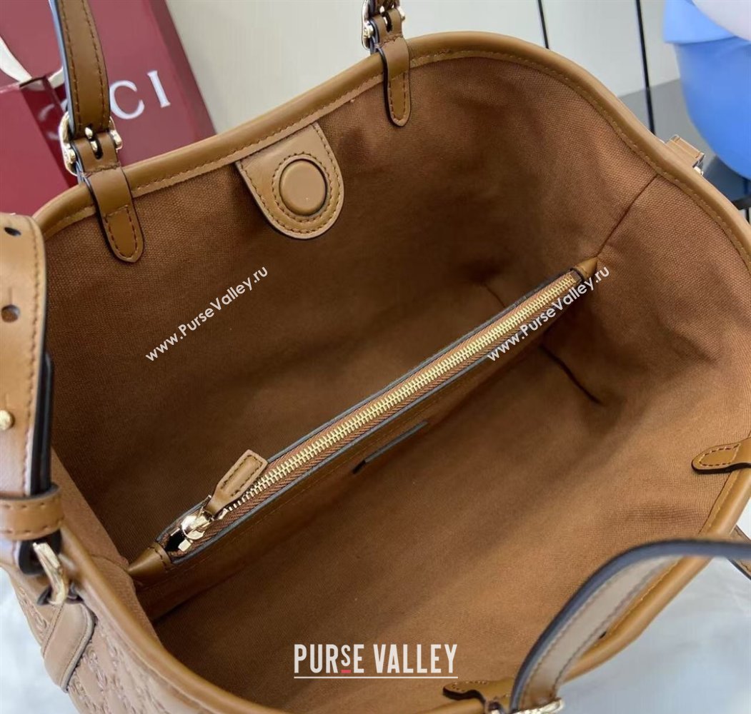 Gucci GG Leather Emblem Medium Tote Bag Brown 2025 815214 (XLU-250807070)