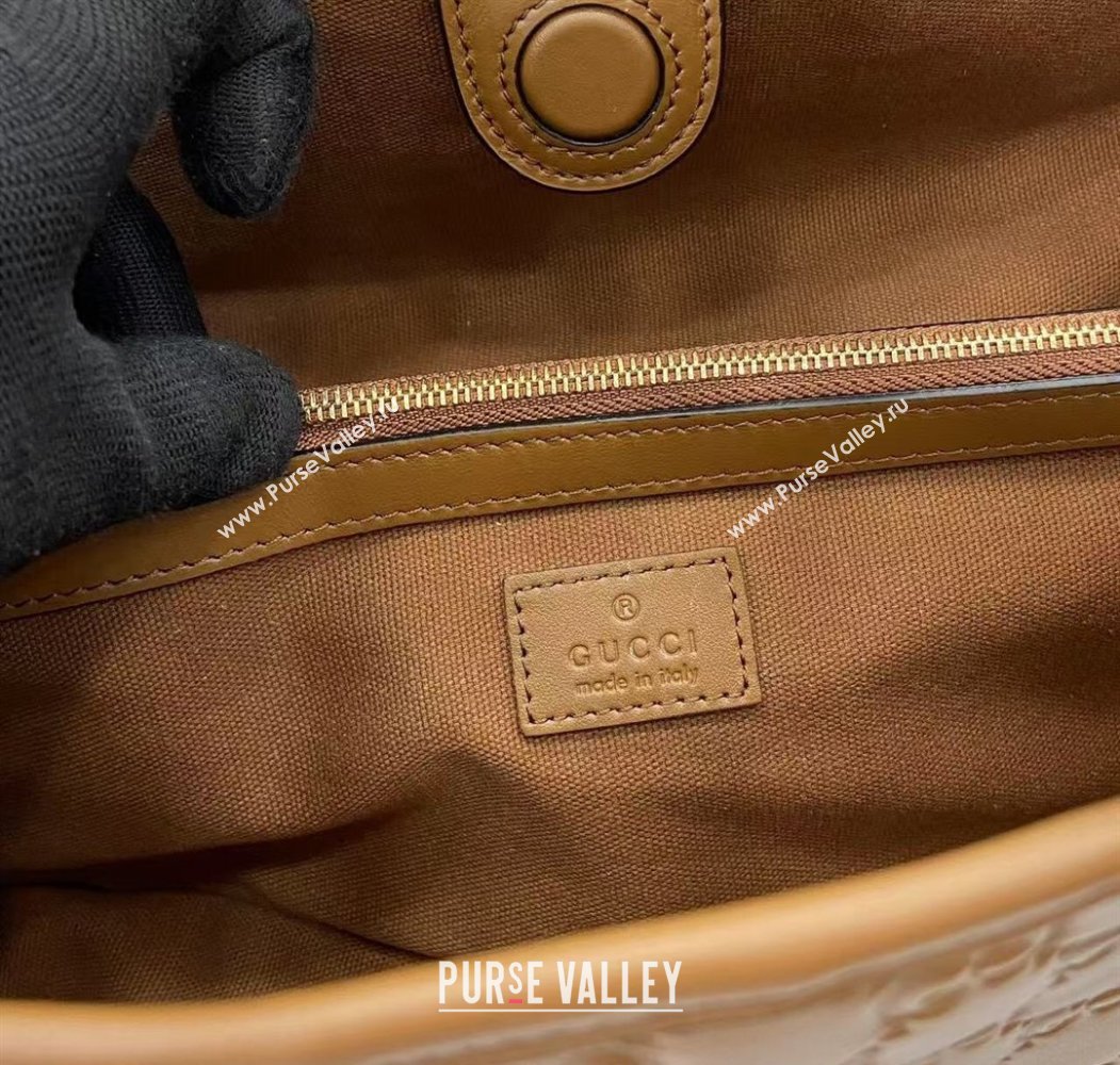 Gucci GG Leather Emblem Medium Tote Bag Brown 2025 815214 (XLU-250807070)