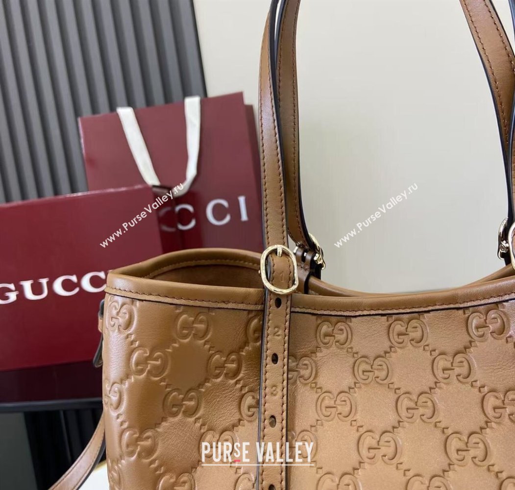 Gucci GG Leather Emblem Medium Tote Bag Brown 2025 815214 (XLU-250807070)