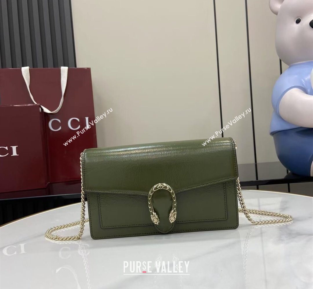Gucci Dionysus wallet on chain in Patent Leather 837374 Dark Green 2025 (XLU-250807072)