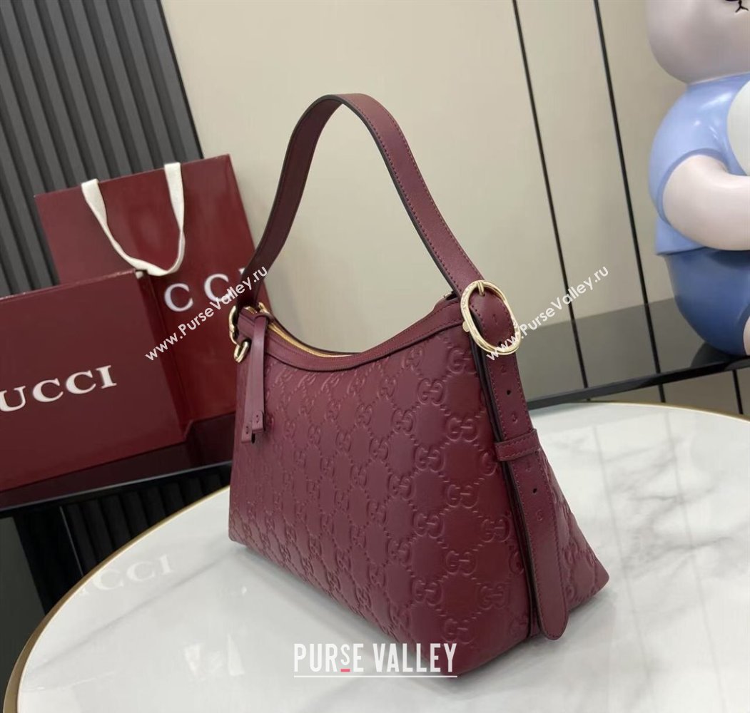 Gucci GG Emblem Leather Medium Shoulder Bag Ancora Red 2025 847449 (XLU-250807058)