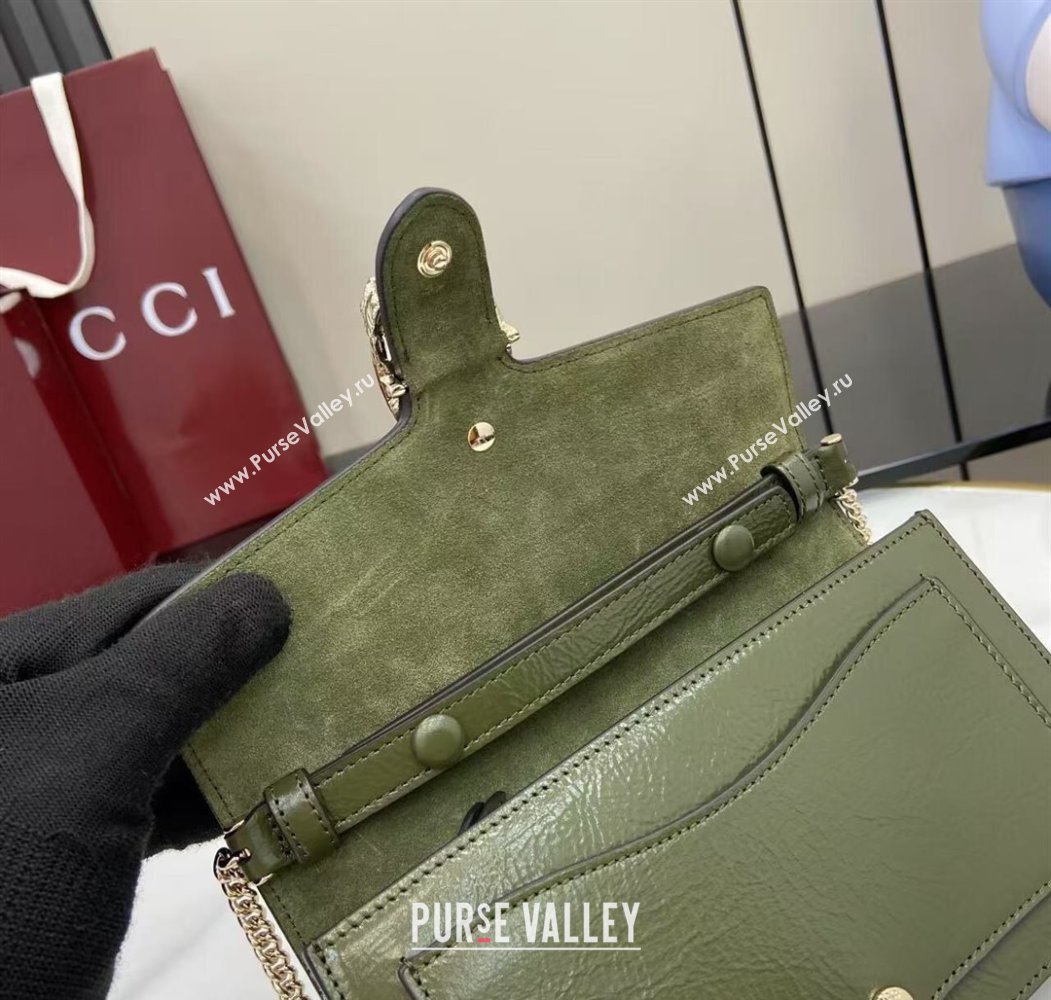 Gucci Dionysus wallet on chain in Patent Leather 837374 Dark Green 2025 (XLU-250807072)