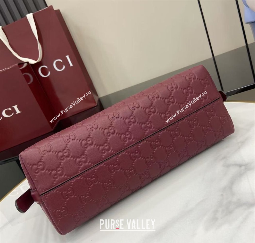 Gucci GG Emblem Leather Medium Shoulder Bag Ancora Red 2025 847449 (XLU-250807058)