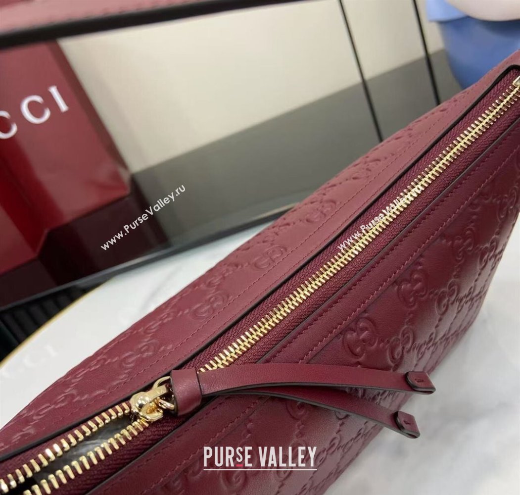 Gucci GG Emblem Leather Medium Shoulder Bag Ancora Red 2025 847449 (XLU-250807058)