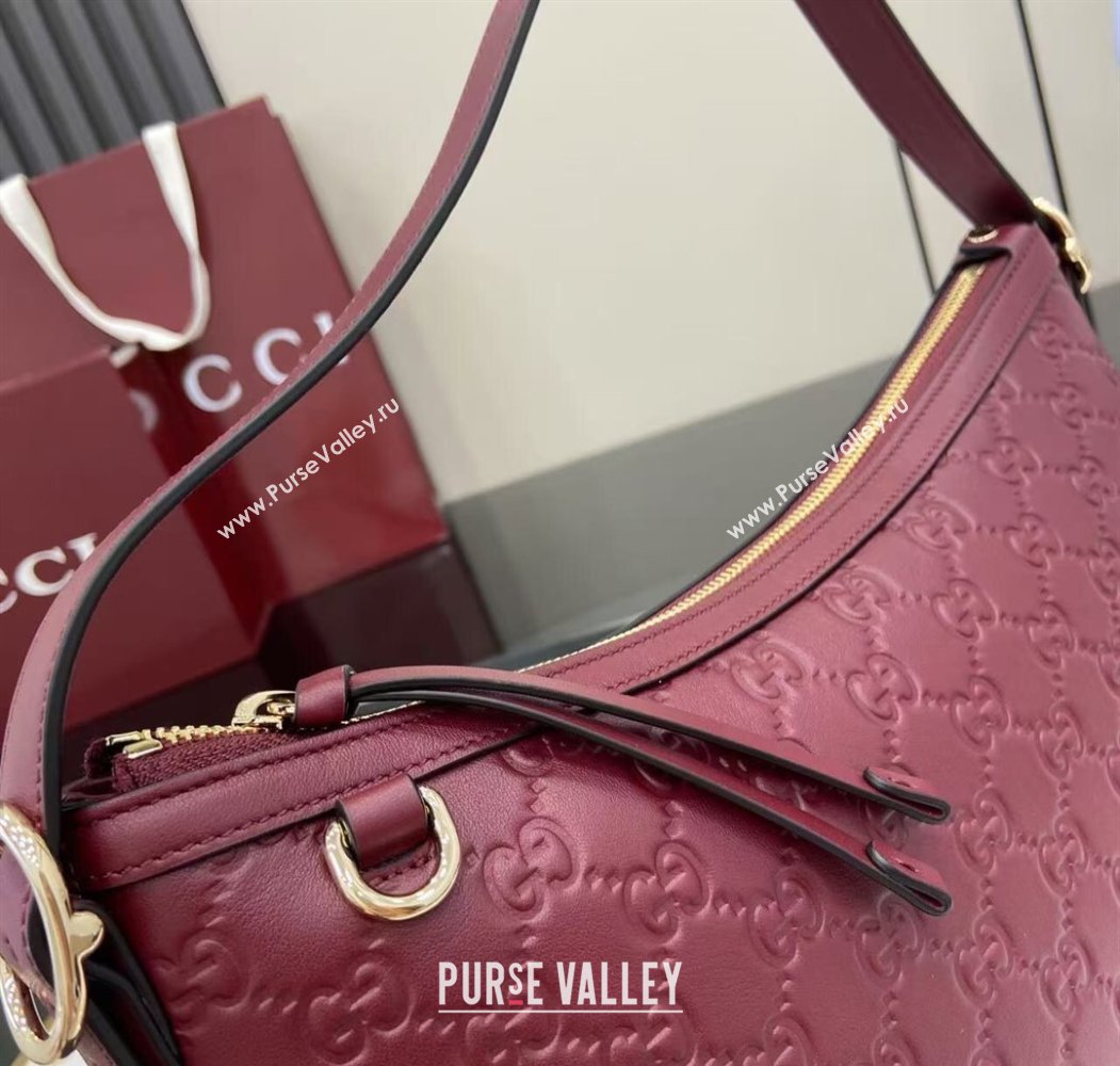 Gucci GG Emblem Leather Medium Shoulder Bag Ancora Red 2025 847449 (XLU-250807058)